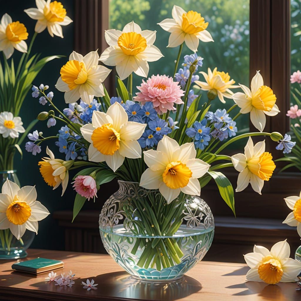 Elegant Watercolor Bouquet with Delicate Petals and Subtle R...