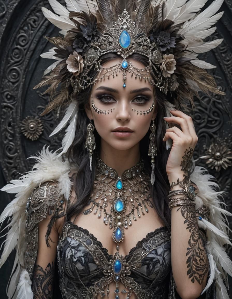 Dark Fantasy Fairy Priestess with Tribal Tattoos
