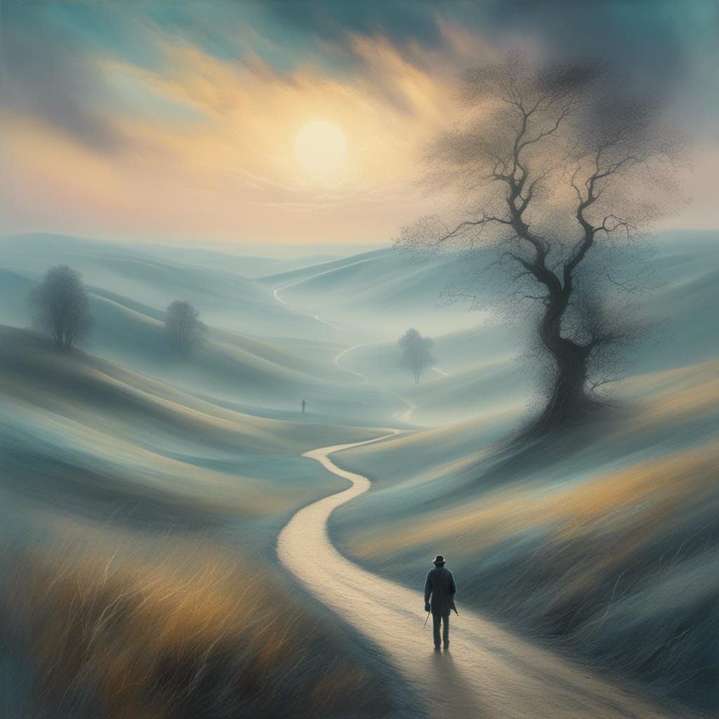 Surrealist Landscape: Figure Illuminated by Ethereal Light