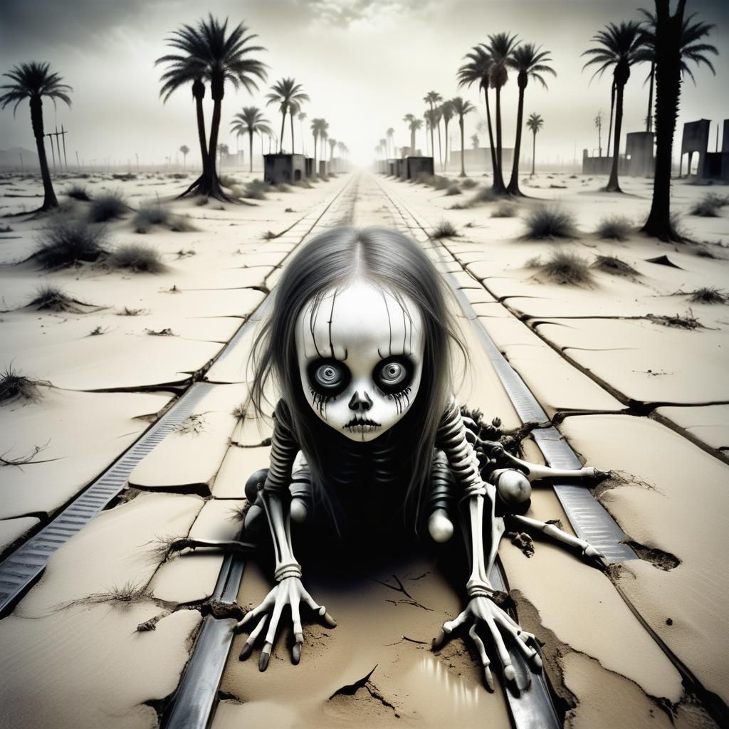 Haunting Desert Crawl: Reflecting Eyes in Tropical Wasteland