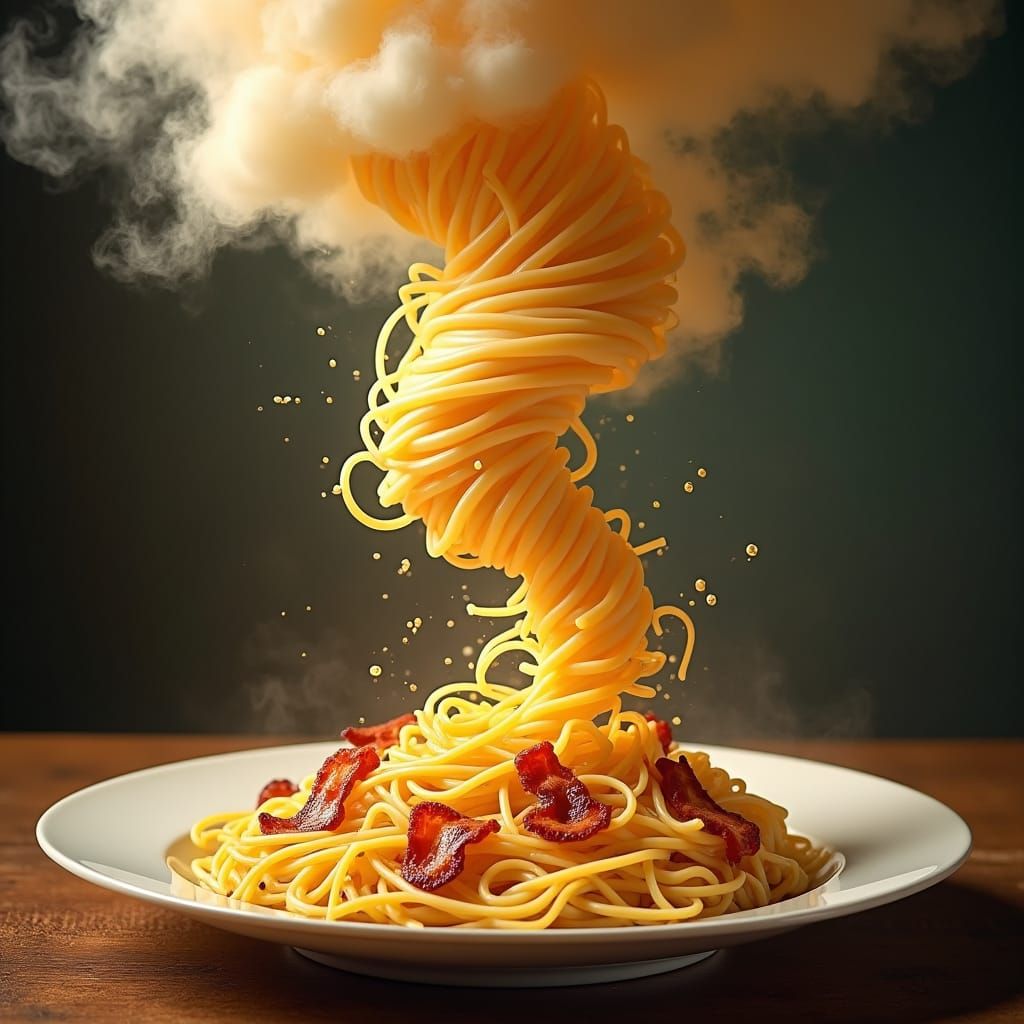 Tornado eating pasta carbonara