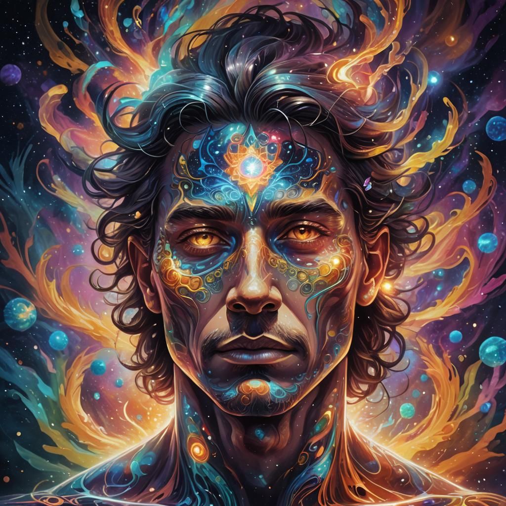 Cosmic Surrealism: Radiant Being with Glowing Aura