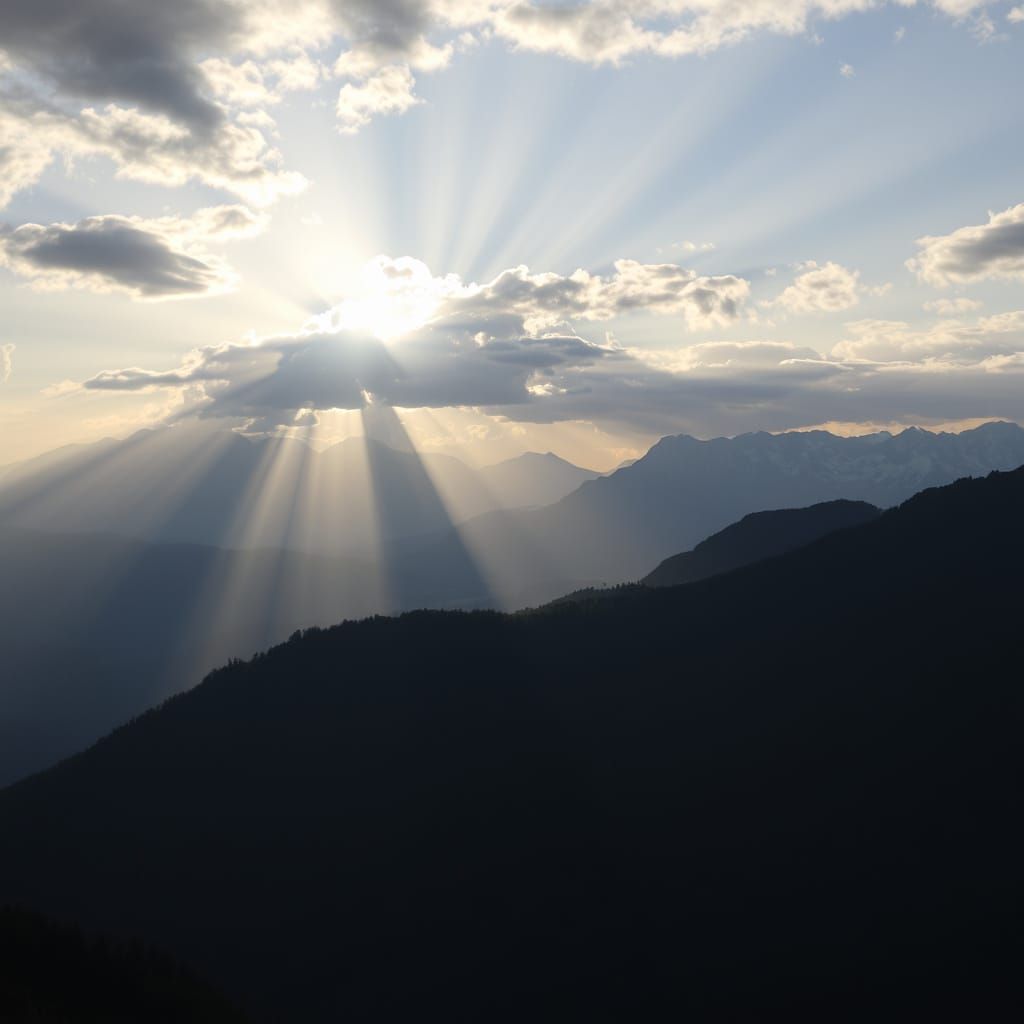 Mountains Bathed in Crepuscular Light