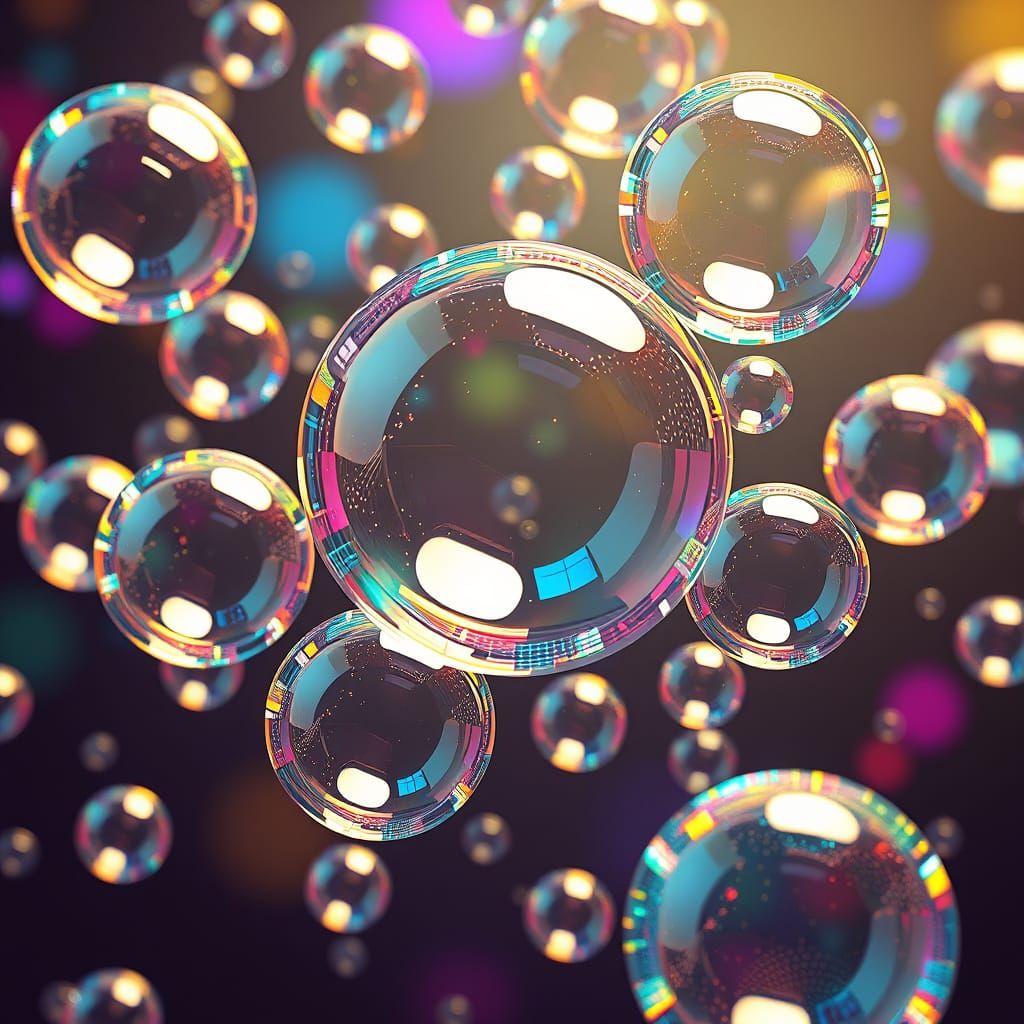 Shimmering Translucent Bubbles in Psychedelic Art Deco Style