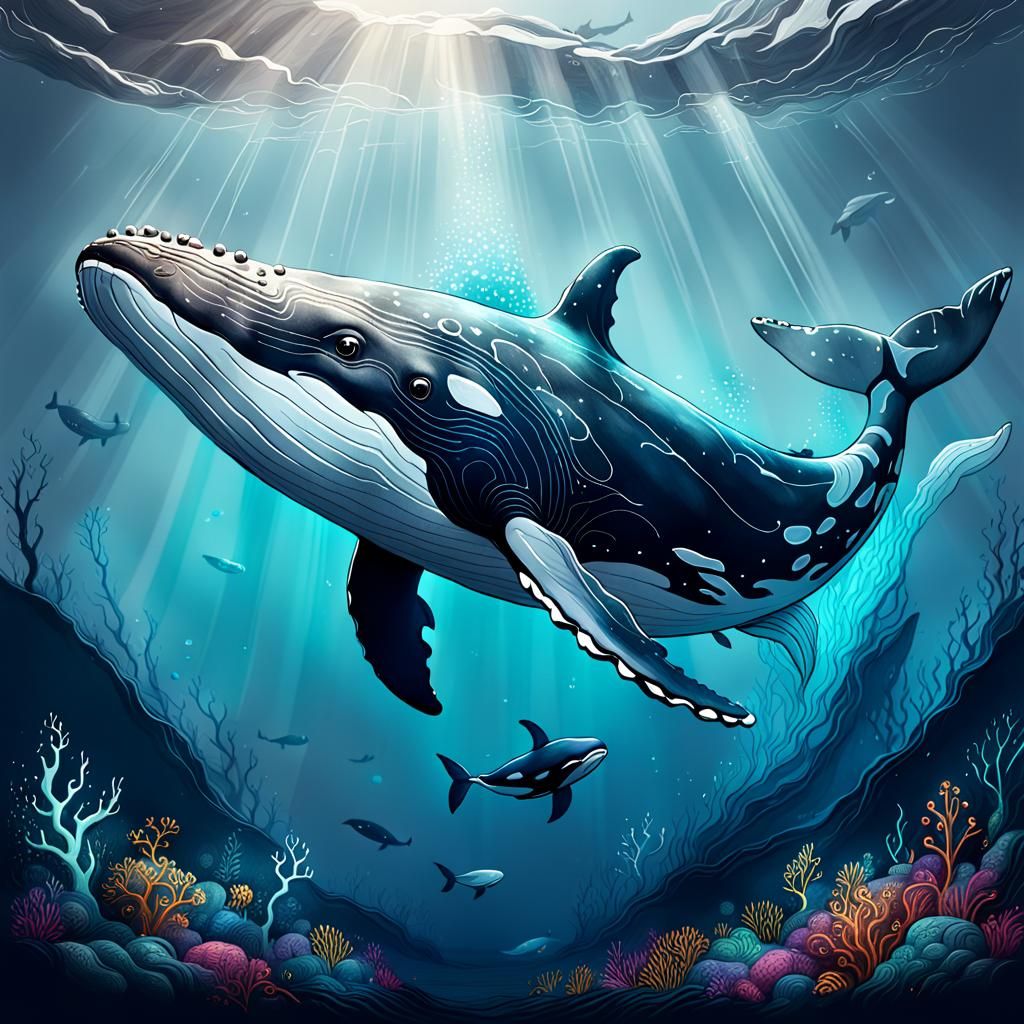 Minimalist Whale Line Drawing in Childish Style