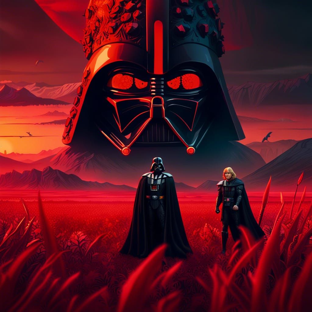 Darth Vader and He-Man in a Sunset Field
