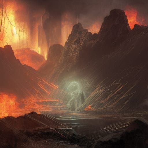 Ominous Post-Apocalyptic Fire in Biopunk Style