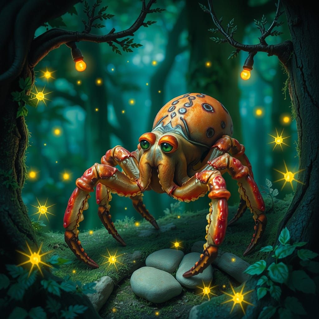 Surreal Forest Creature with Octopus-Spider Hybrid