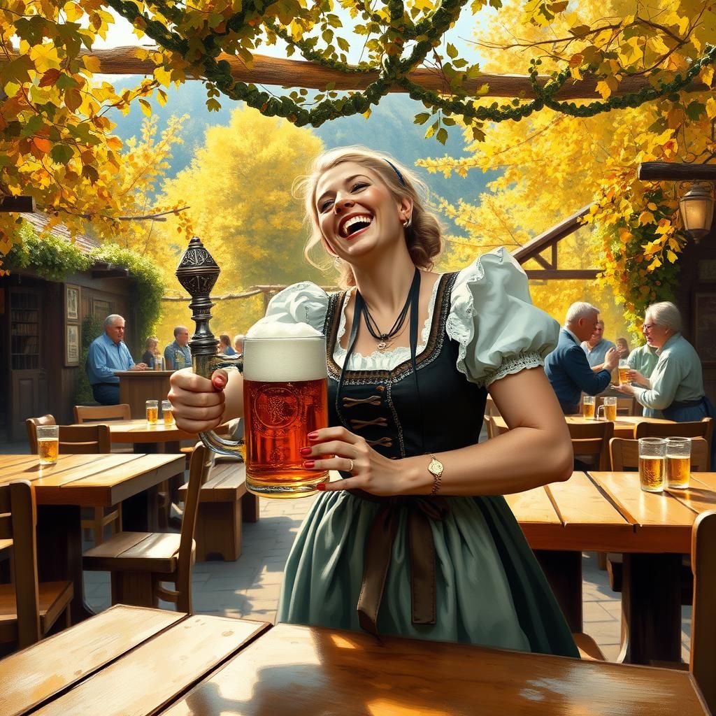 Bavarian Woman Serving Beer in Realistic Style