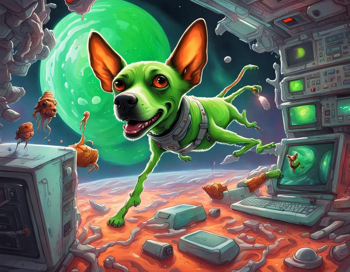 Laika and Alien in Space Station Graffiti Art
