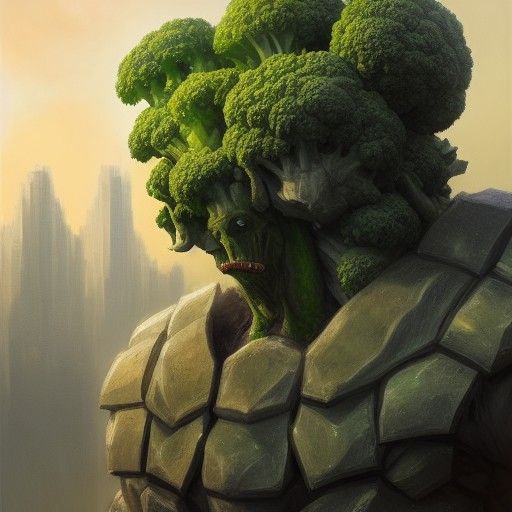 Broccoli Beast Armor Portrait in Hyperrealism