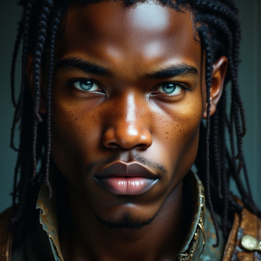 Handsome Black Warrior God Portrait in Vogue Style