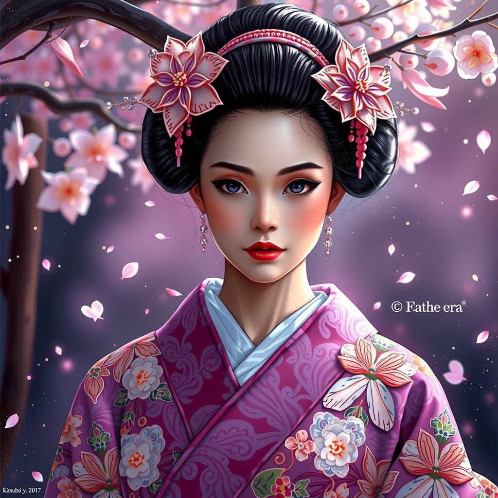 Ethereal Japanese Woman in Vibrant Kimono