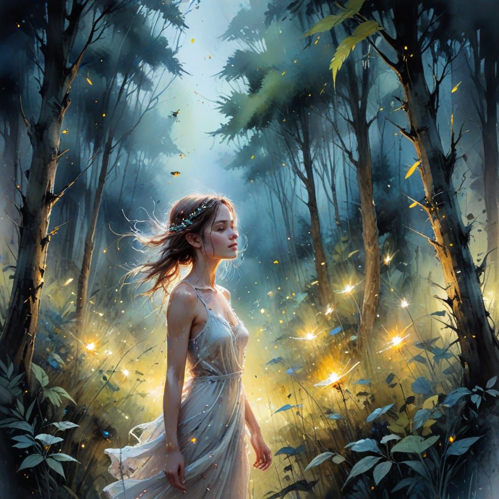 Mystic Forest Glade with Twinkling Fireflies