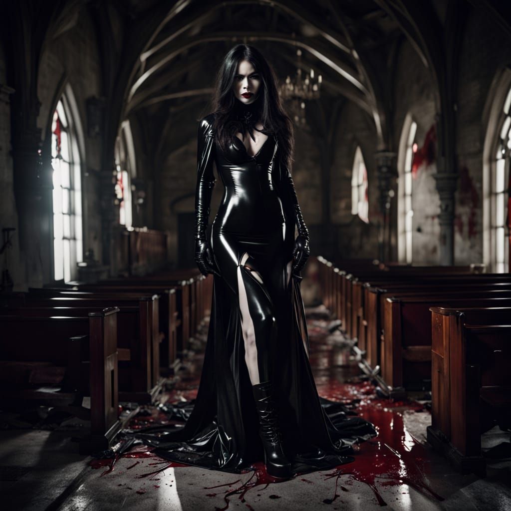 Korean Vampire Lady in Gothic Latex Cat Suit