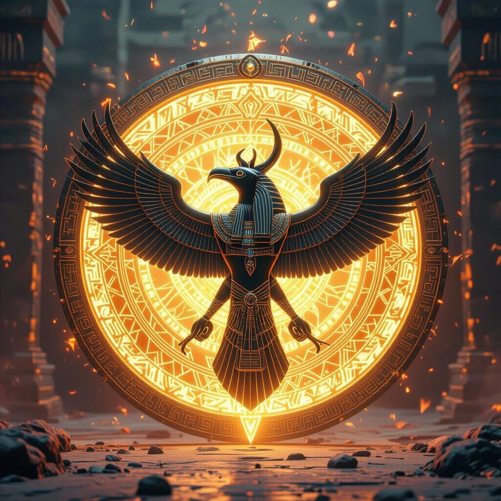 Ornate Kheperon Amun-Ra Sigil in Matte Painting Style