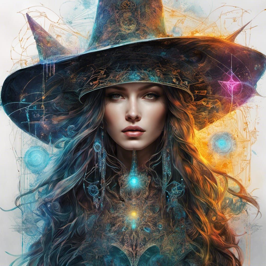 Cybernetic Witch with Glowing Nanotech Hat