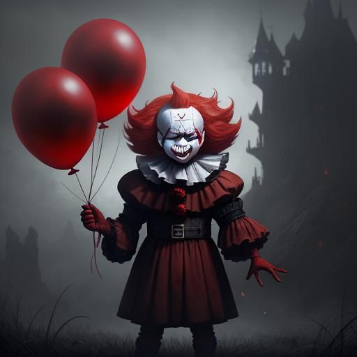 Modern Pennywise with Red Balloon, Detailed Digital Art
