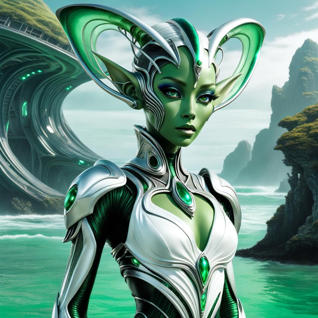 Amphibious Alien Ambassador in Futuristic Habitat