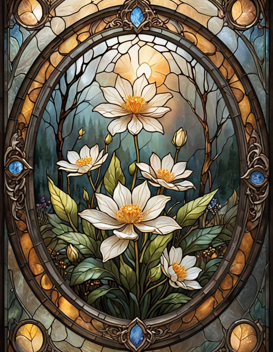 Ethereal Stained Glass Bloodroot Flower Art