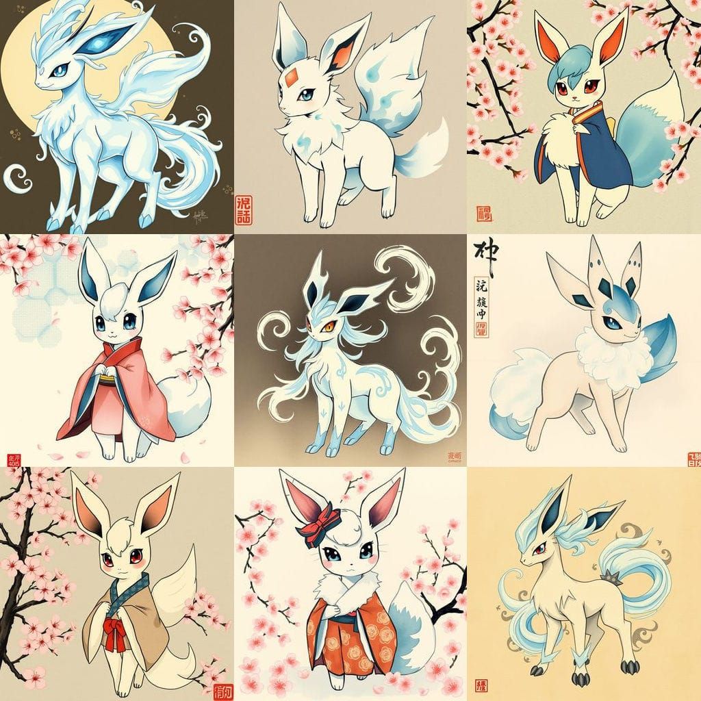 Pokémon Glaceon in Ukyio-e Style with Broad Brushstrokes