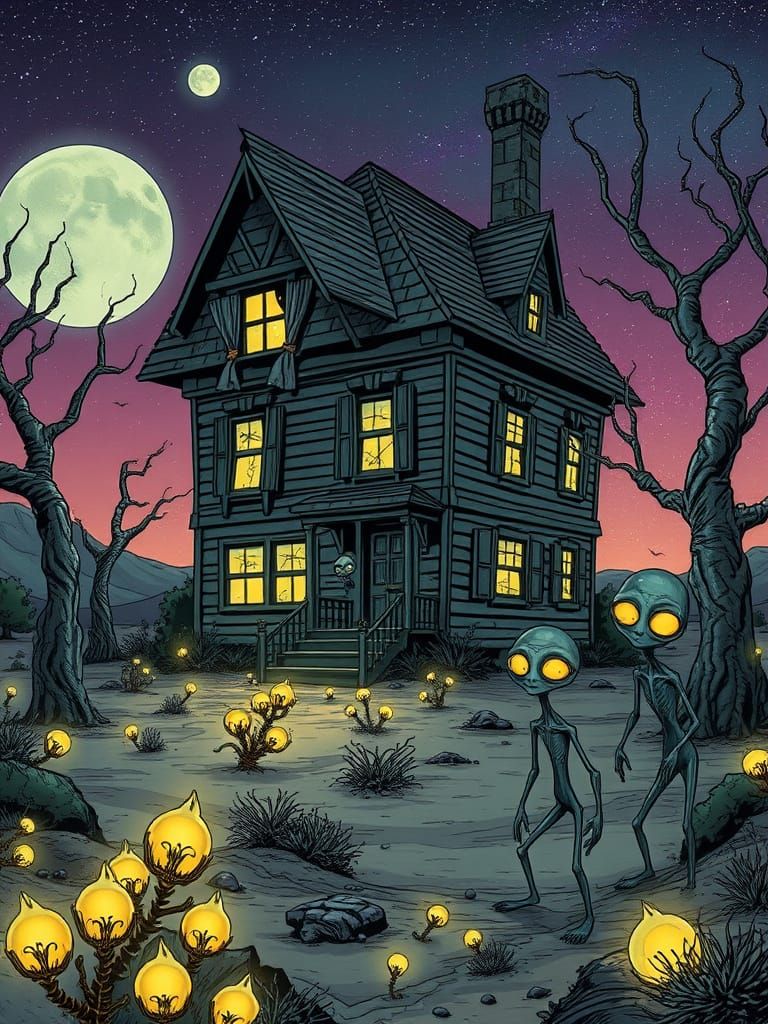 A stereotypical haunted house, dilapidated and uncanny, sits...