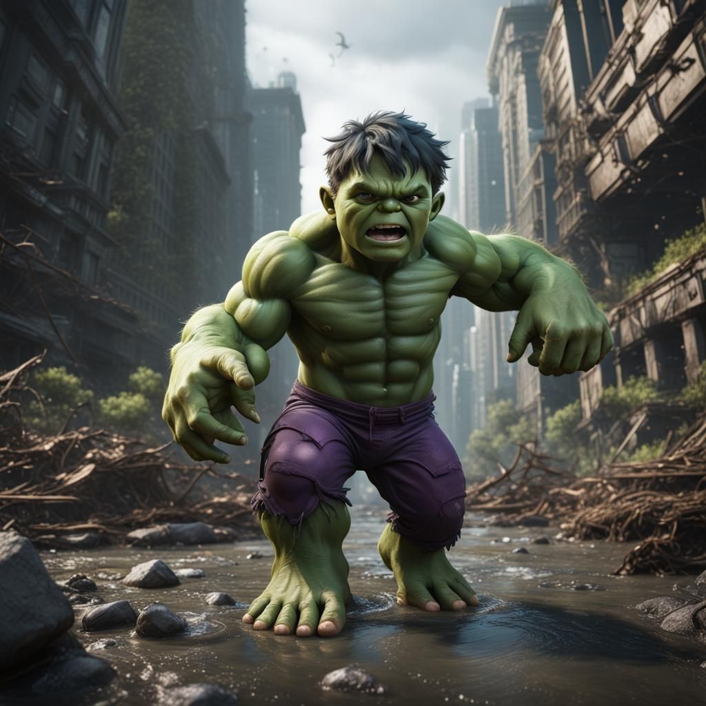 Detailed Matte Painting of Baby Hulk