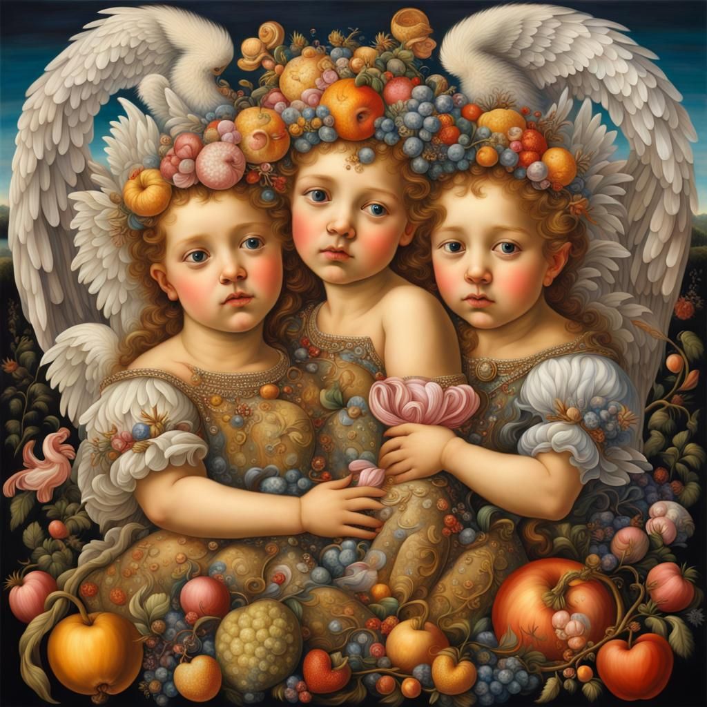 Angelic Embrace in a Surrealist Heaven