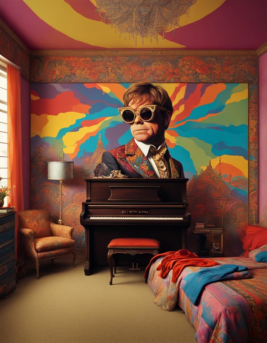 Colorful Retro Poster of Elton John