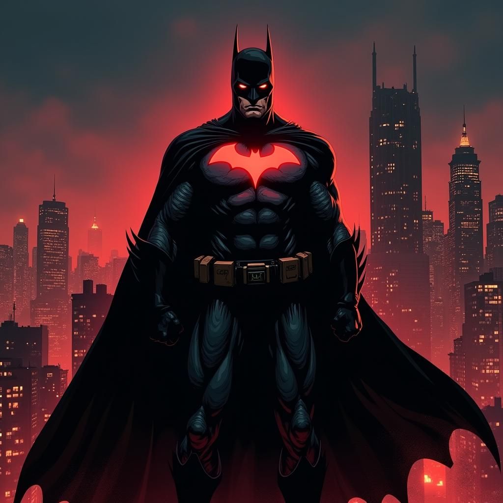Batman with Ominous Red Glow, Neo-Noir Style