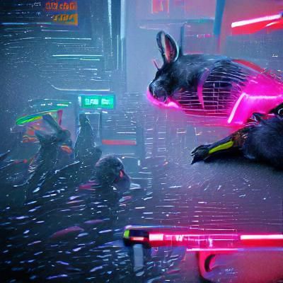 Cyberpunk Rebel Rabbits in Neon Cityscape