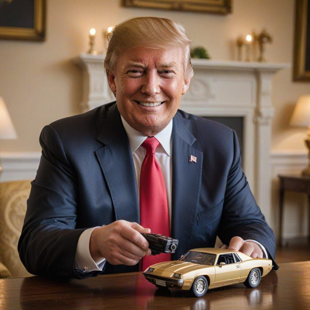 Smiling Trump Enjoys Golden Hour with Remote Control Car