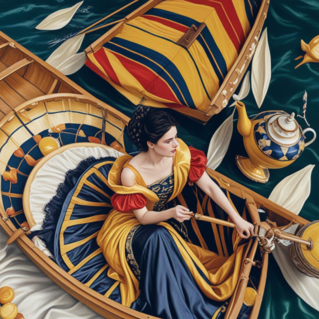 Lady in a Yellow Gown Enjoys a Seaside Tea Party