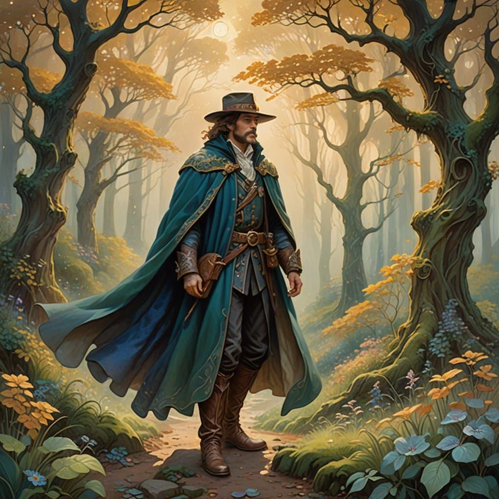 Ethereal Explorer in Whimsical Gouache Fantasy