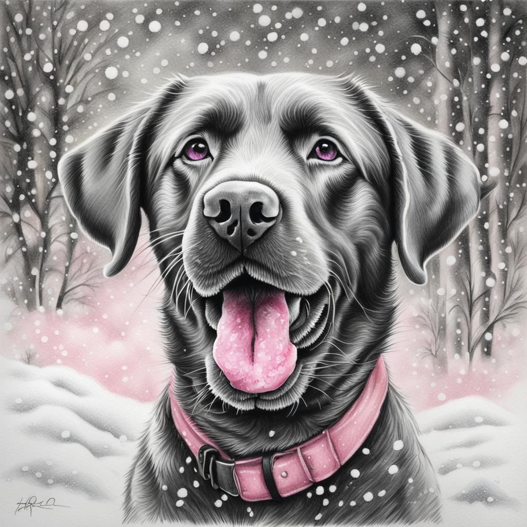 Whimsical Labrador Dog Playing in the Snow