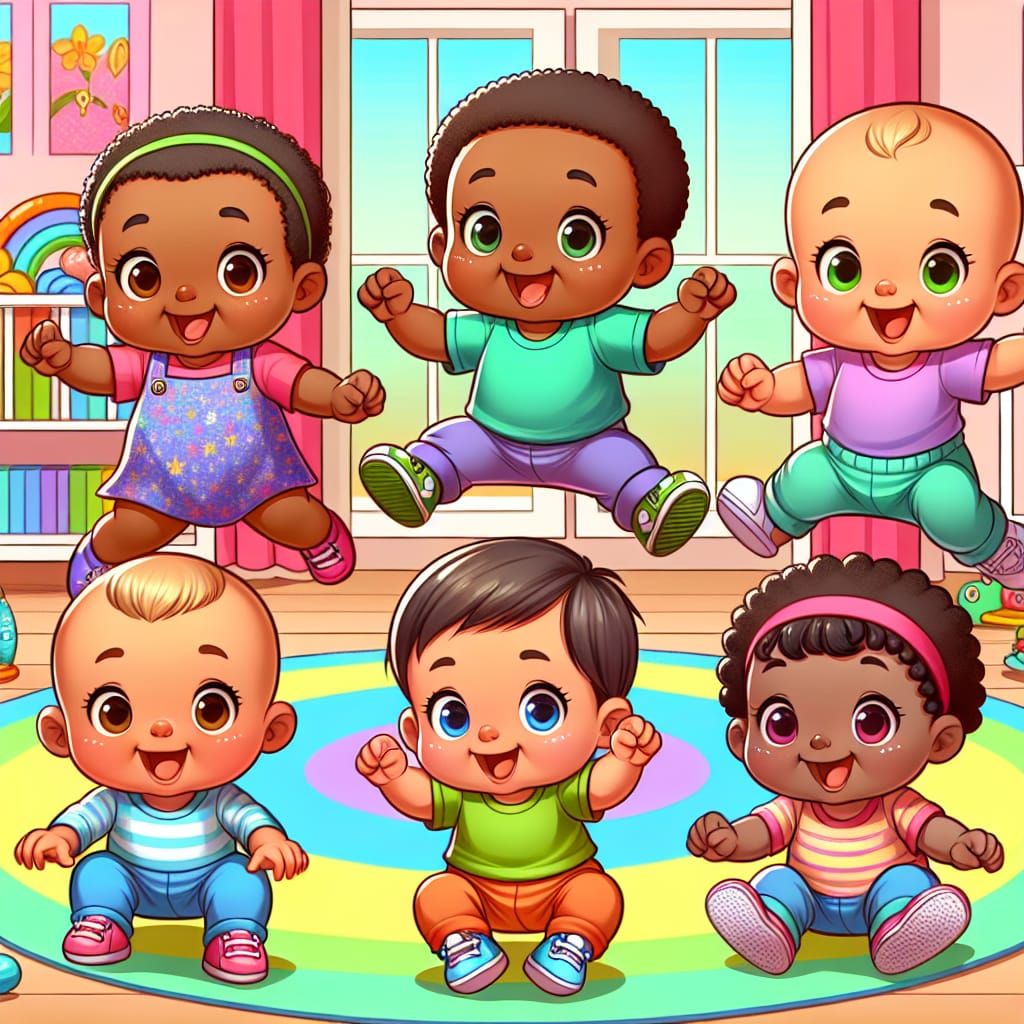 Joyful Babies Playing: Cartoon Style Image