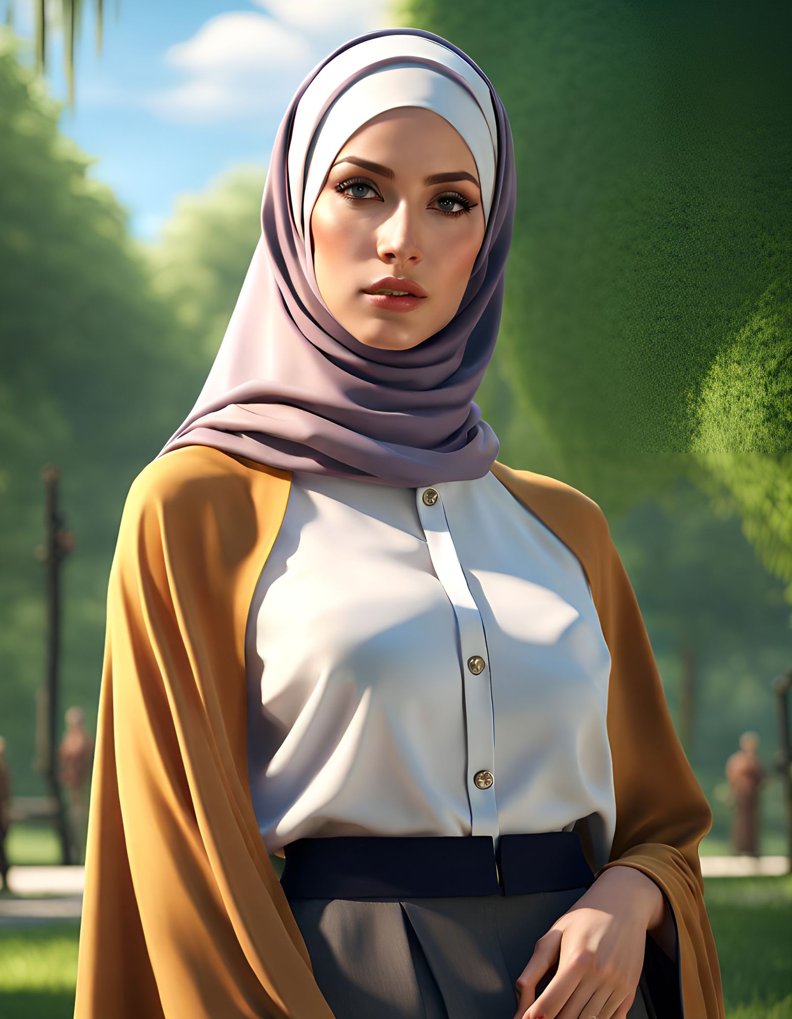 Modest Woman in Hijab in Summer Park