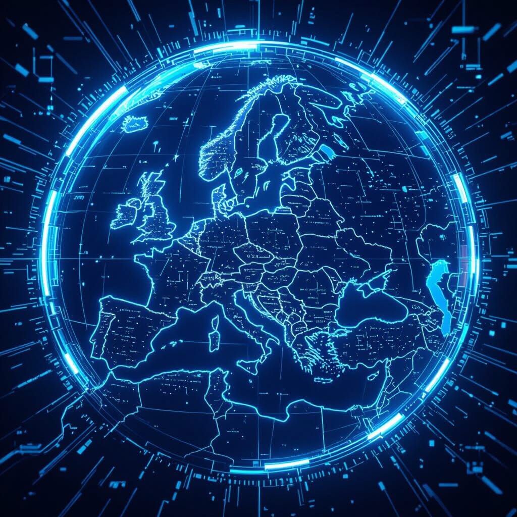 European Map Protected by Futuristic Energy Shield