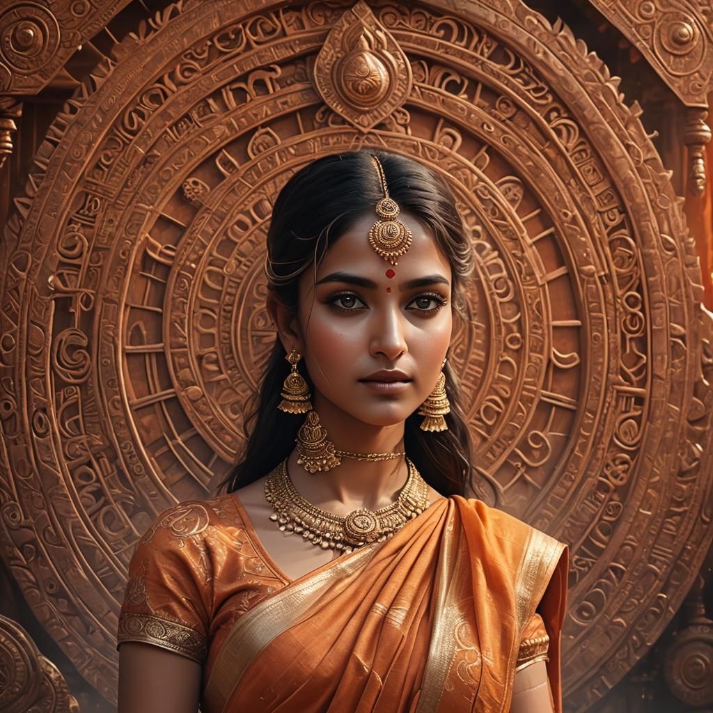 Futuristic Indian Woman in Orange Sari