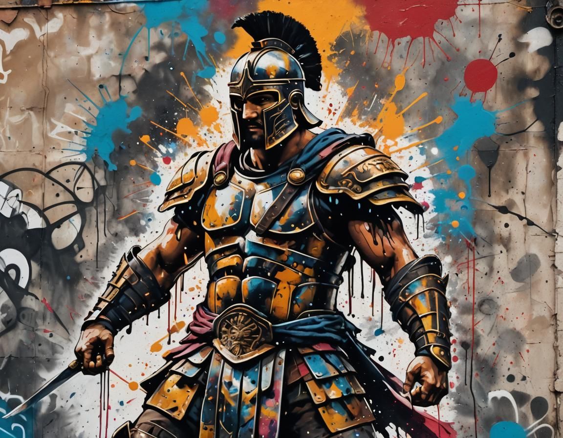 Victorious Gladiator in Graffiti Art Style