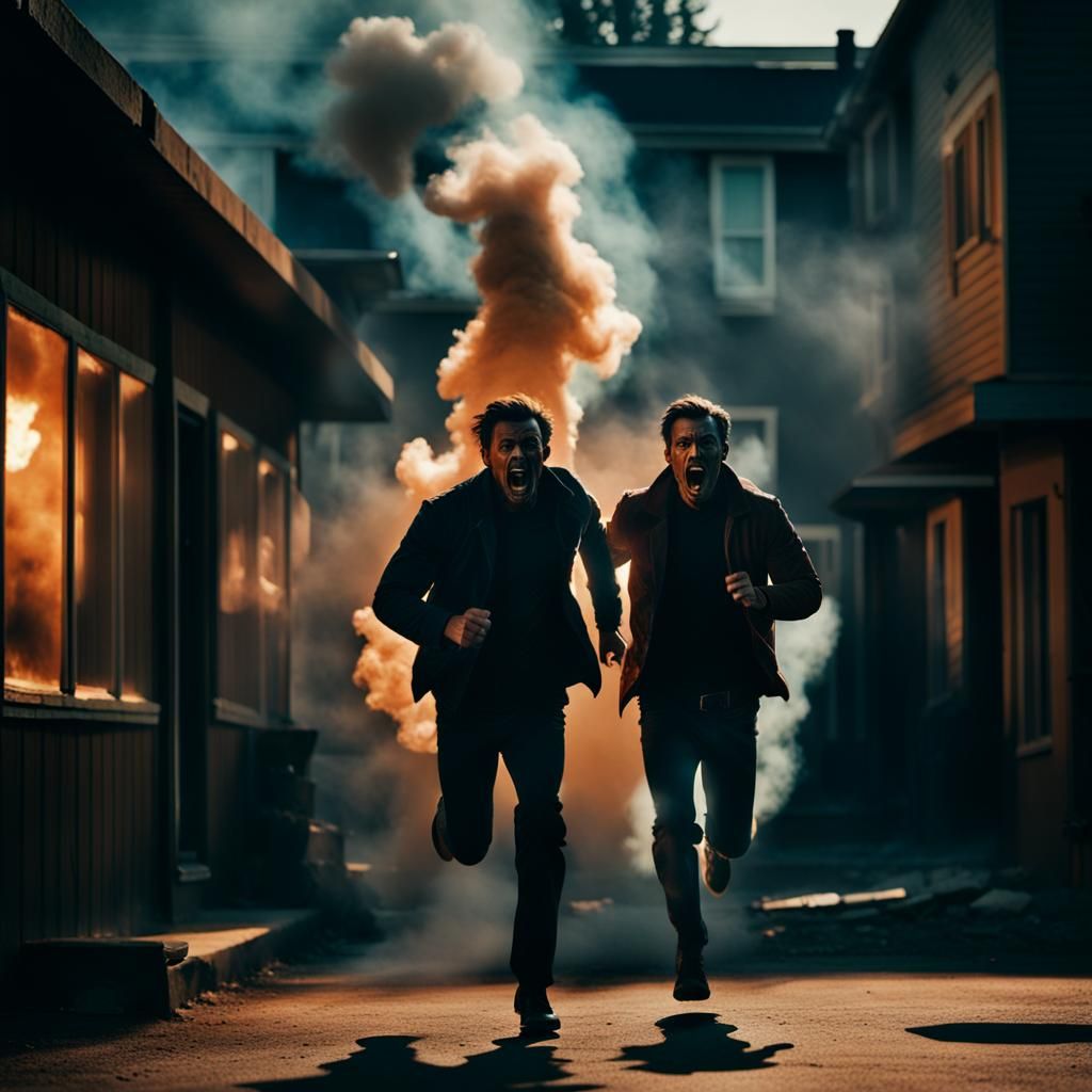 Dramatic Smoky Escape: A Cinematic Film Still