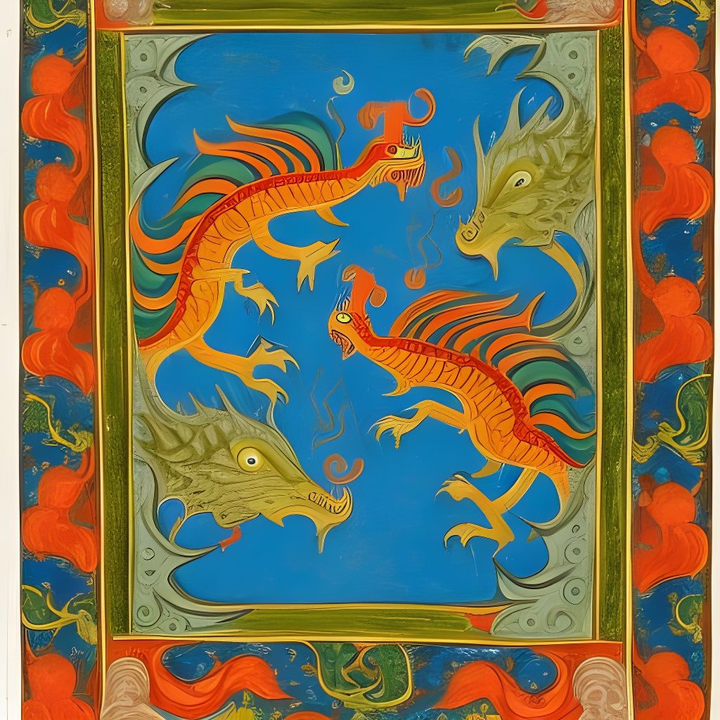 Fire Breathing Dragons in Medieval Manuscript Style