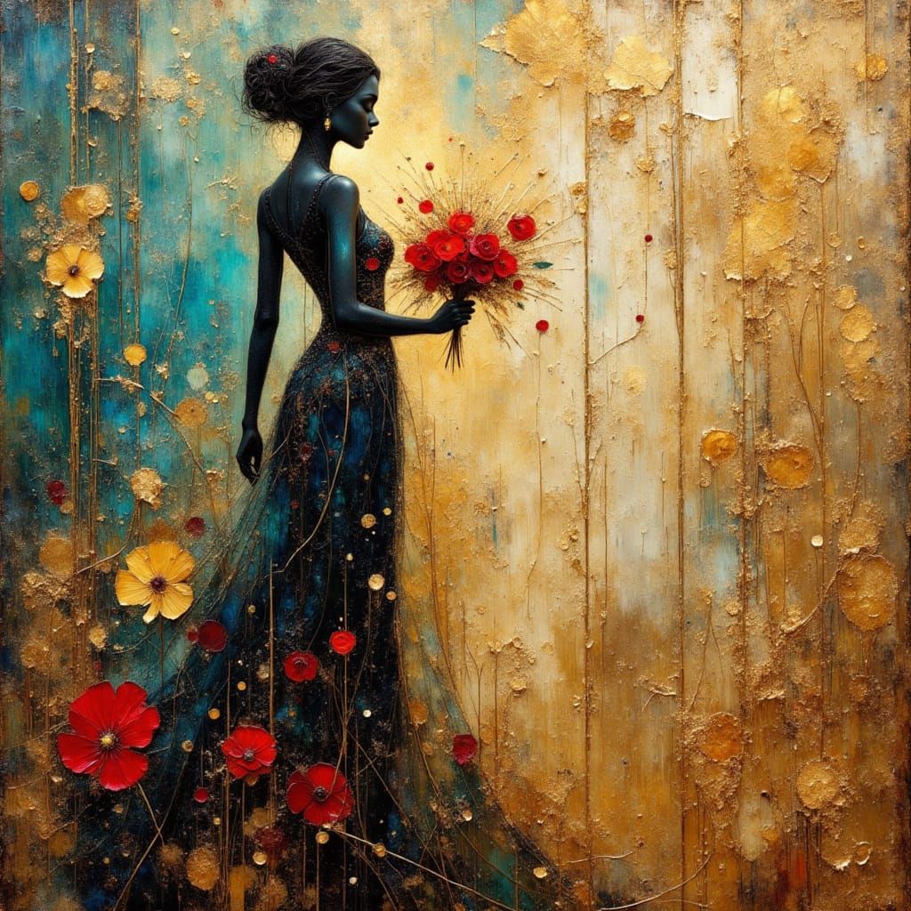 Breathtaking Silhouette in Encaustic Impasto with Gold Leaf