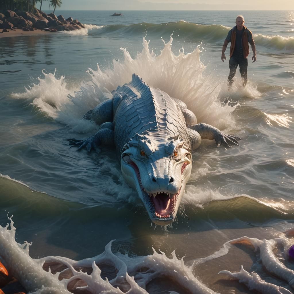 Giant Albino Alligator Emerges from the Sea