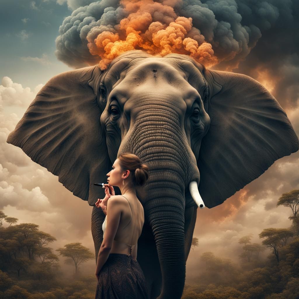 Woman in Elephant Head, Sky Falling Apart