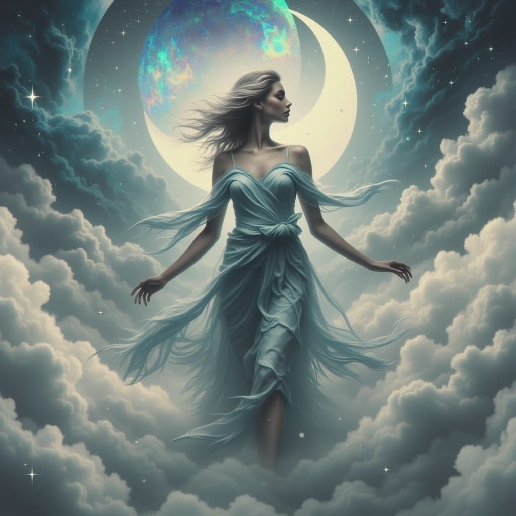 Ethereal Woman Emerges from Dreamy Mist