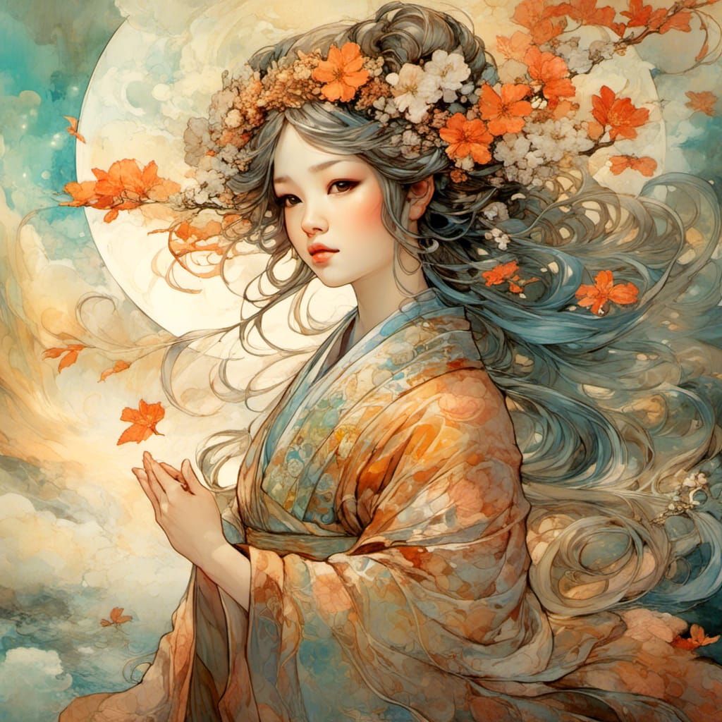 Japanese Goddess of Spring Digital Illustration
