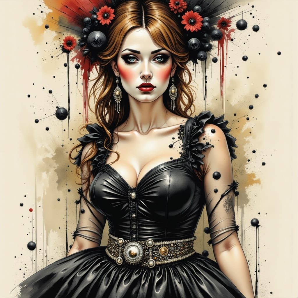 Rococo Punk Dancer Ink Illustration