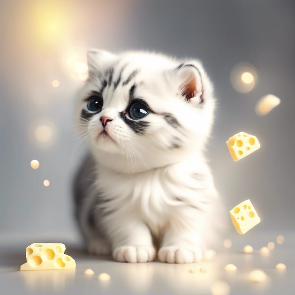 Adorable Melting Cheese Kitten Portrait in Sfumato Style