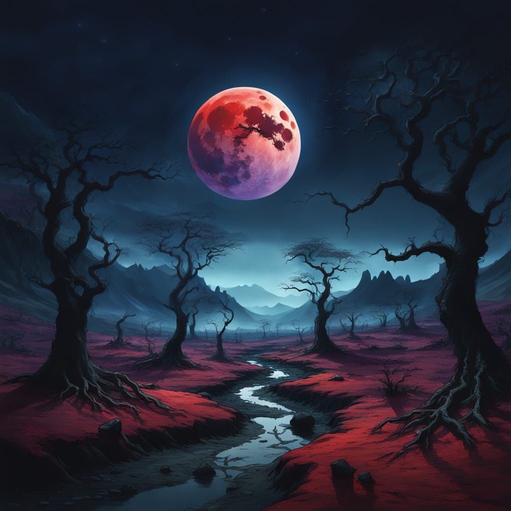 Blood Moon Descends Upon a Desolate Landscape